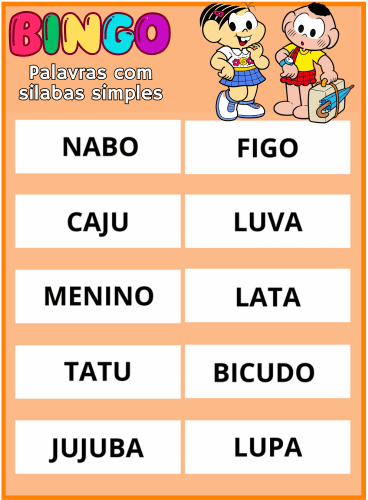 bingo palavras simples pdf imprimir 10