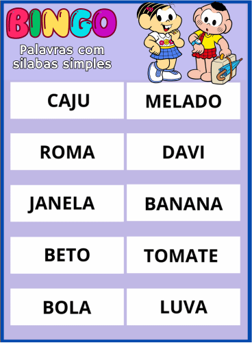 bingo palavras simples pdf imprimir 25