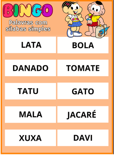 bingo palavras simples pdf imprimir 4