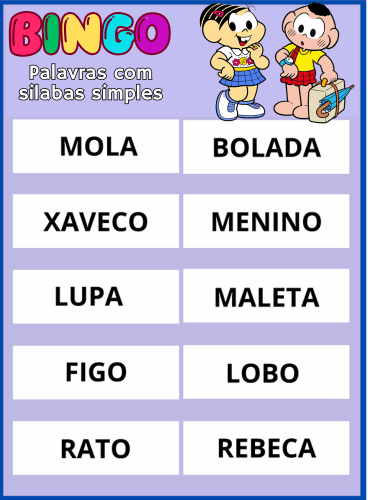 bingo palavras simples pdf imprimir 5