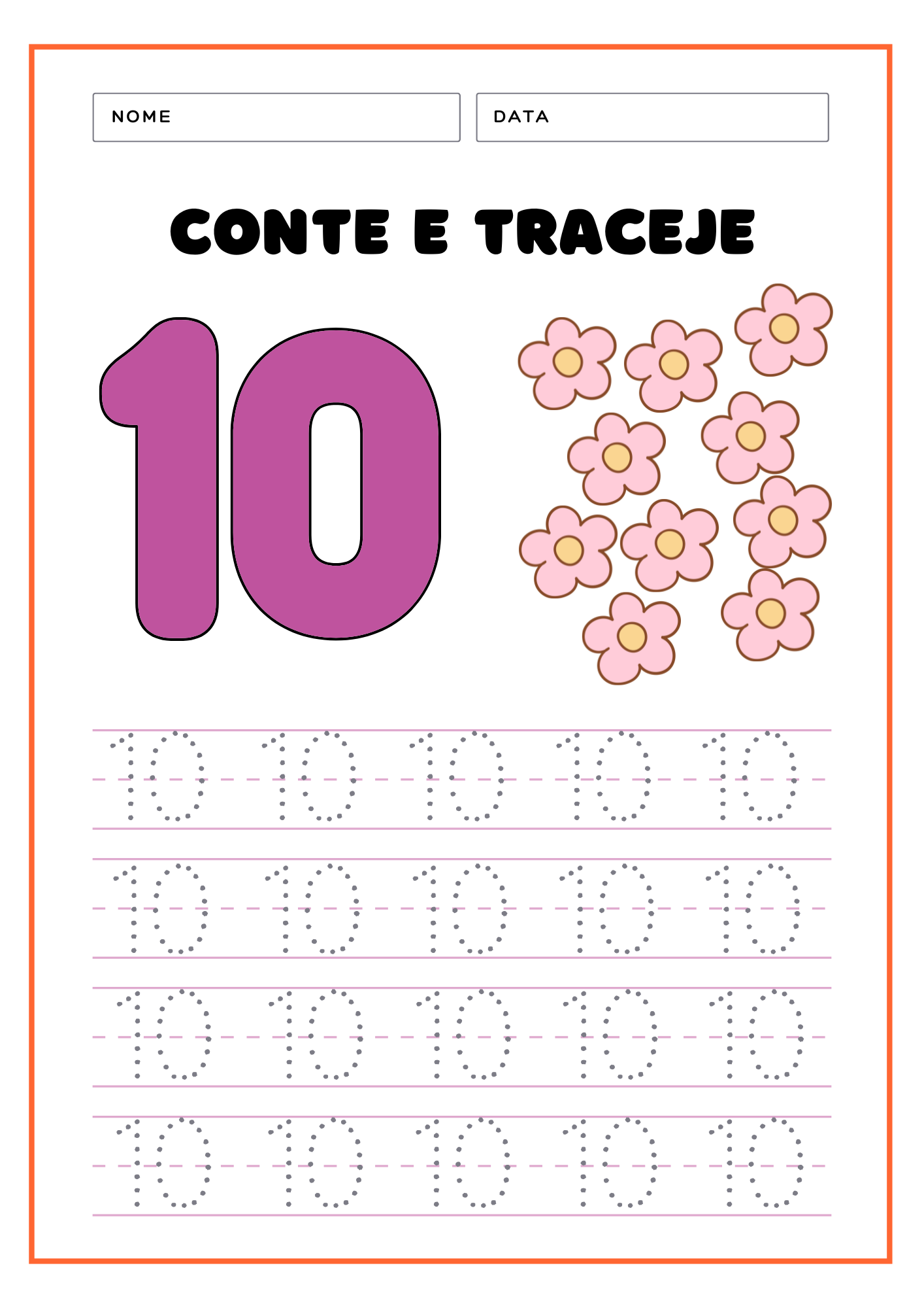 Números Pontilhados Para Imprimir: Atividades Educativas 23 numeros-pontilhados-para-imprimir-10-flores-colorido