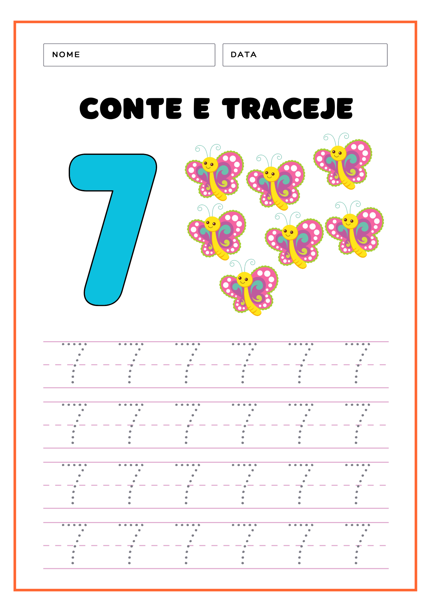 Números Pontilhados Para Imprimir: Atividades Educativas 20 numeros-pontilhados-para-imprimir-7-borboletas-colorido