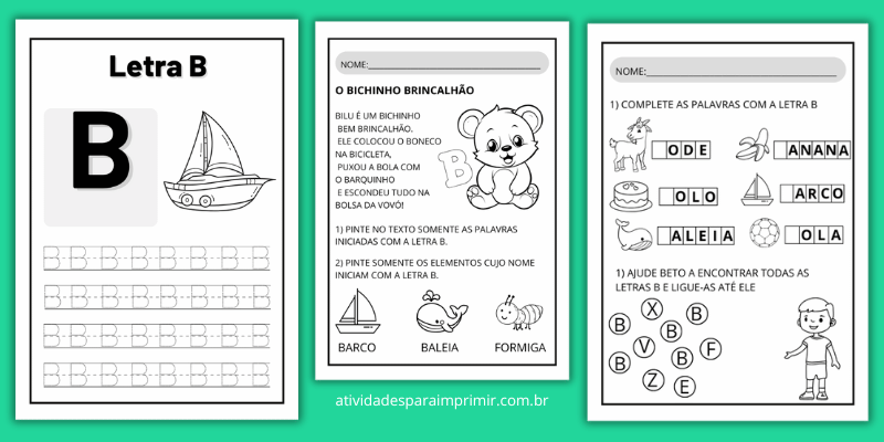 Atividades letra B para imprimir 2 atividades letra b para colorir pontilhadas e imagens diversas