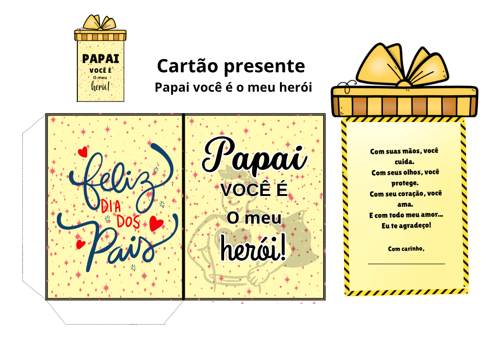 Cartão Dia dos Pais Educação Infantil para Imprimir – Modelos Grátis e Criativos 2 cartão lembrancinha papai você é o meu herói para as crianças da educação infantil presentear o papai