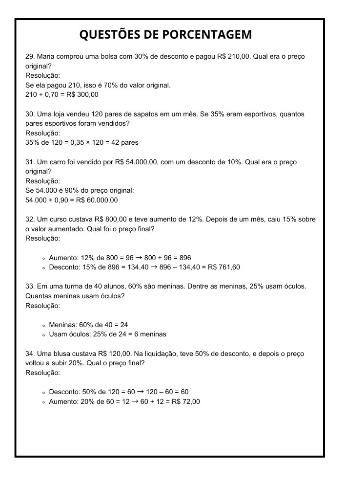 lista de exercicios porcentagem 8 ano pdf 04 com respostas