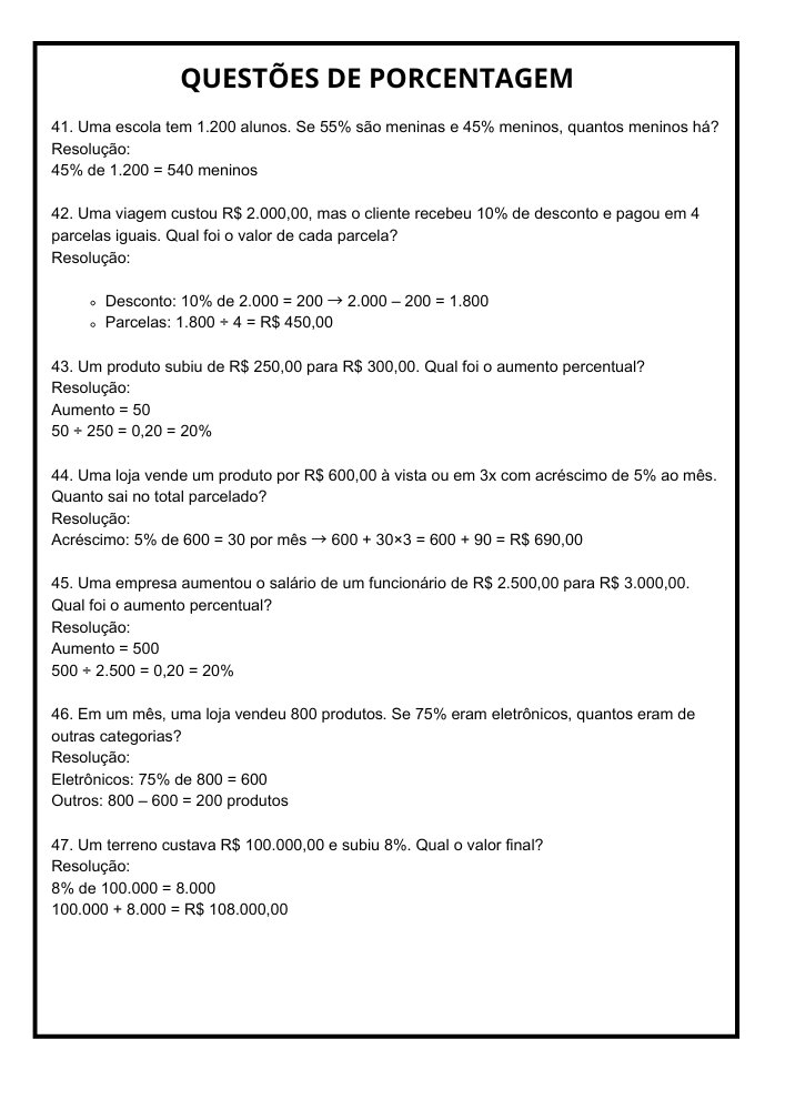 lista de exercicios porcentagem 8 ano pdf 06 com respostas das questões