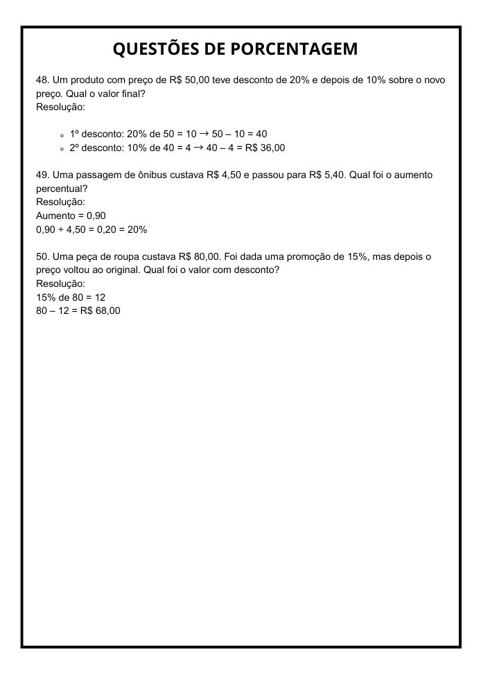 lista de exercicios porcentagem 8 ano pdf 07 com problemas