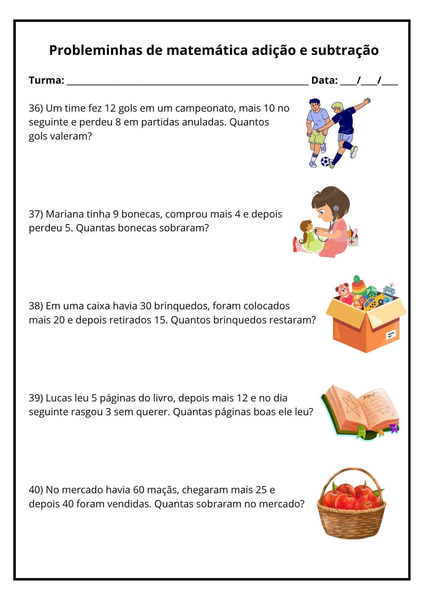 Atividade de matemática 1º ano probleminhas 6 Atividade de matematica 1 ano probleminha com frutas