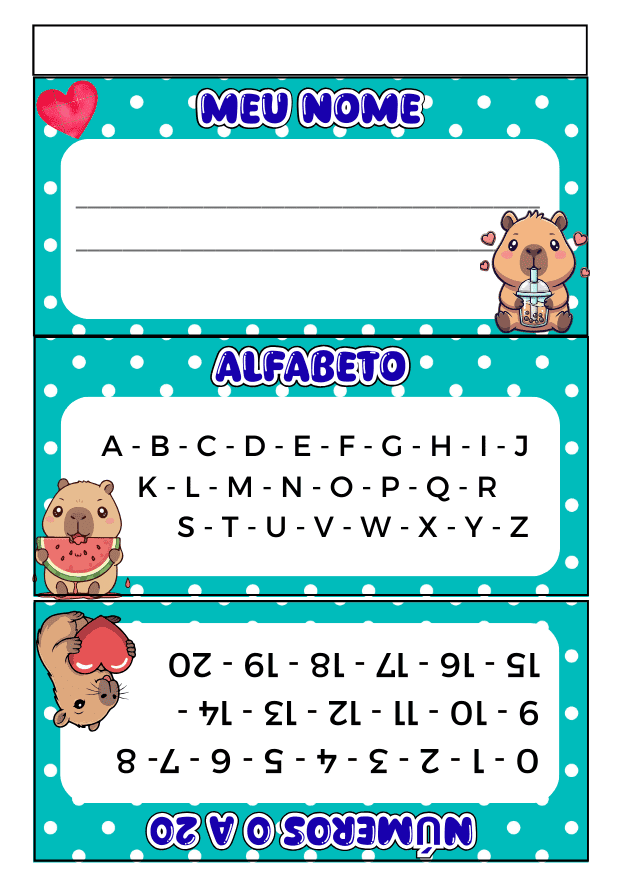 Crachá de mesa para imprimir - 11 modelos diferentes 11 Crachá de mesa educação infantil capivara gratuito