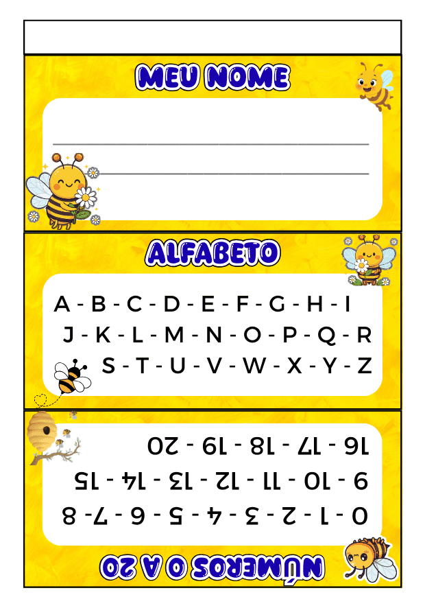 Crachá de mesa para imprimir - 11 modelos diferentes 10 Crachá de mesa educação infantil para imprimir abelhinha pdf grátis
