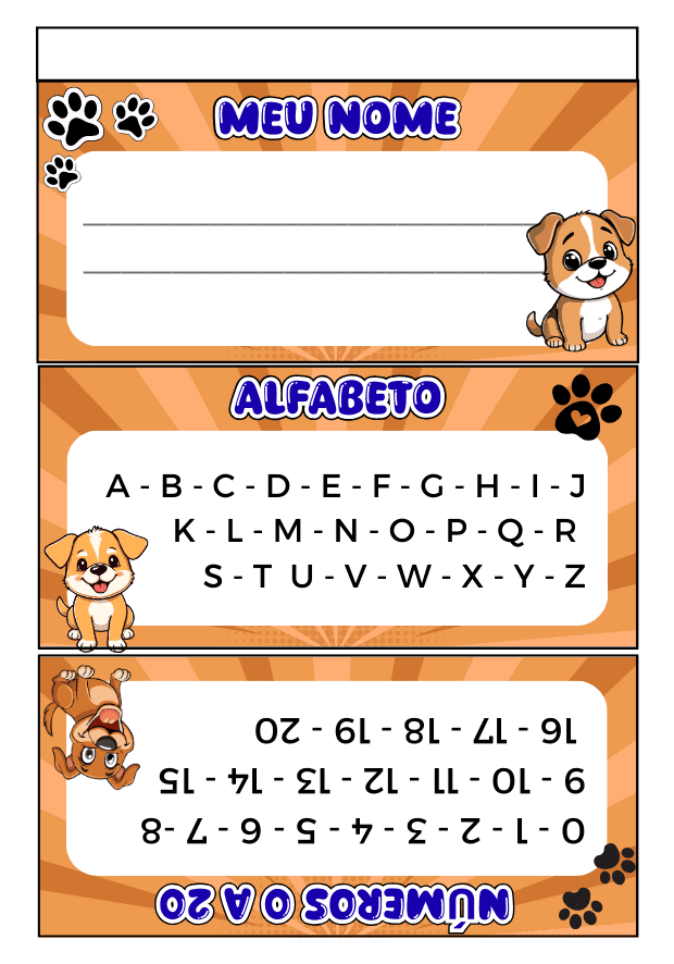 Crachá de mesa para imprimir - 11 modelos diferentes 9 Crachá de mesa educação infantil para imprimir cachorrinho