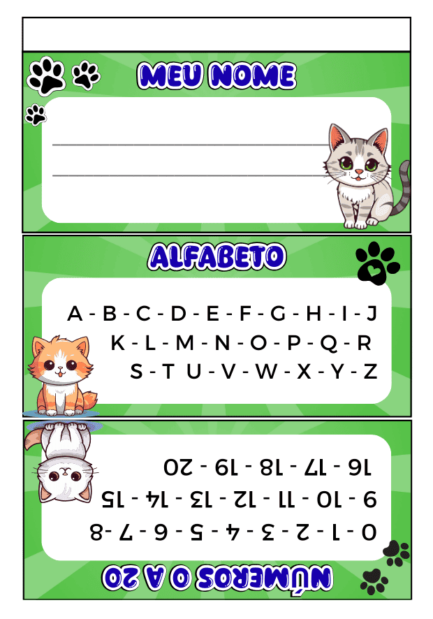 Crachá de mesa para imprimir - 11 modelos diferentes 6 Crachá de mesa educação infantil para imprimir gatinhos