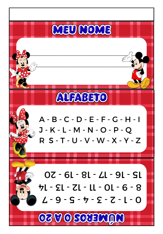 Crachá de mesa para imprimir - 11 modelos diferentes 4 Crachá de mesa educação infantil para imprimir mikey e minie