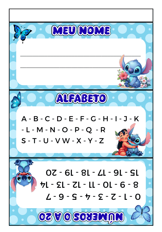 Crachá de mesa educação infantil para imprimir stitch grátis