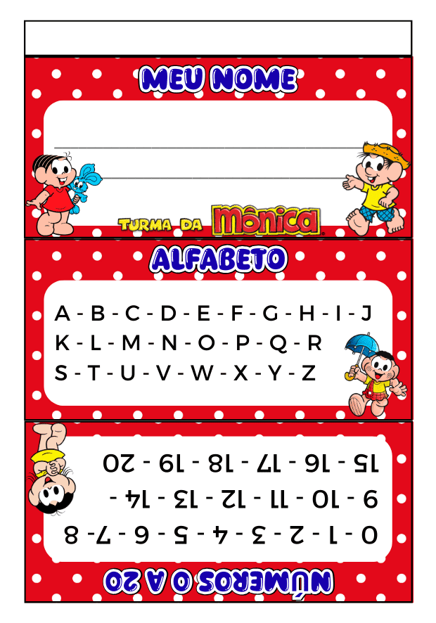 Crachá de mesa para imprimir - 11 modelos diferentes 2 Crachá de mesa educação infantil para imprimir turma da Mônica grátis