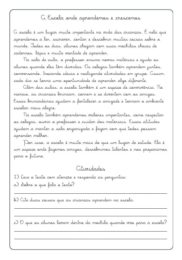 atividades dia da escola 3º ano