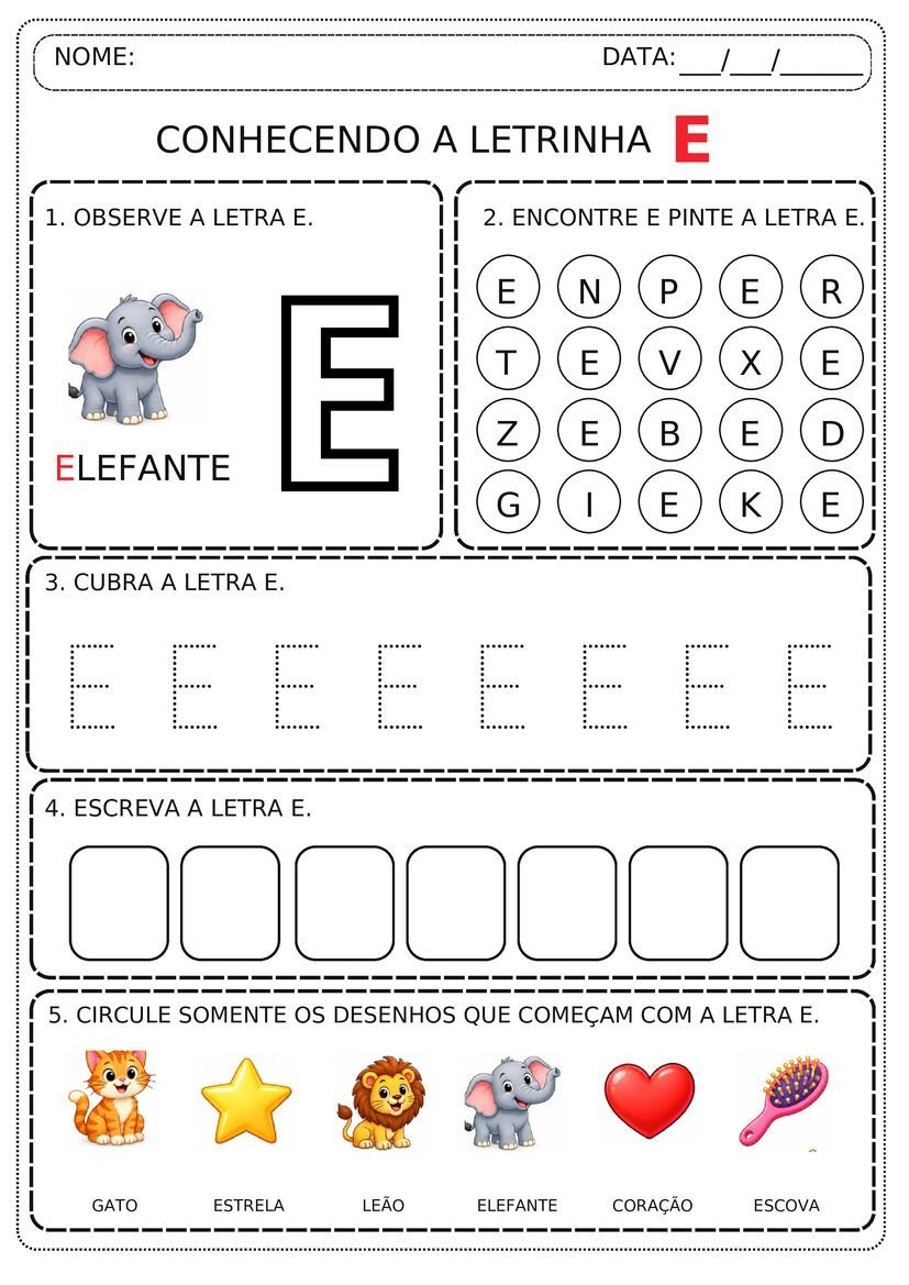 Fichinha ilustrada de atividade do alfabeto para Educação Infantil com reconhecimento e traçado de letras - Com Letra