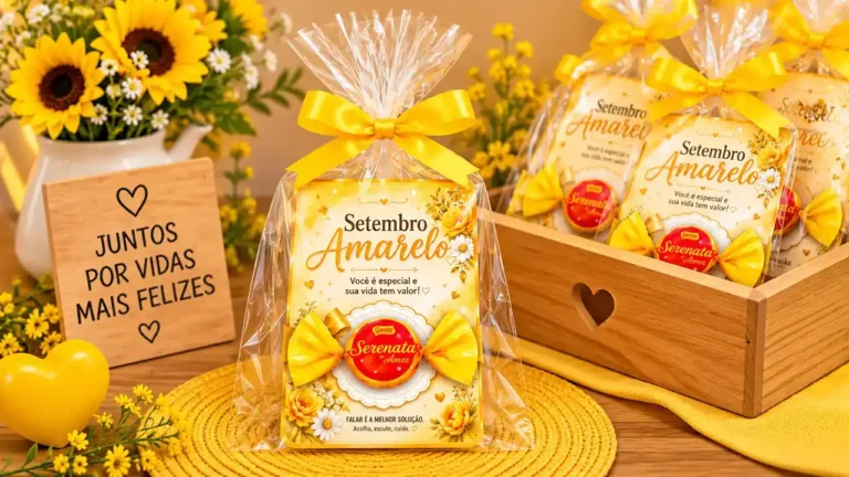 Lembrancinha de Setembro Amarelo com bombom e mensagem especial para imprimir