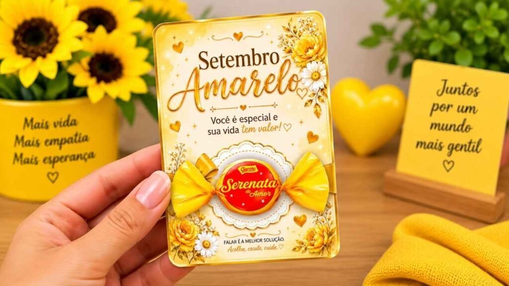 Lembrancinha de Setembro Amarelo com bombom e mensagem especial para imprimir - Educacao Infantil