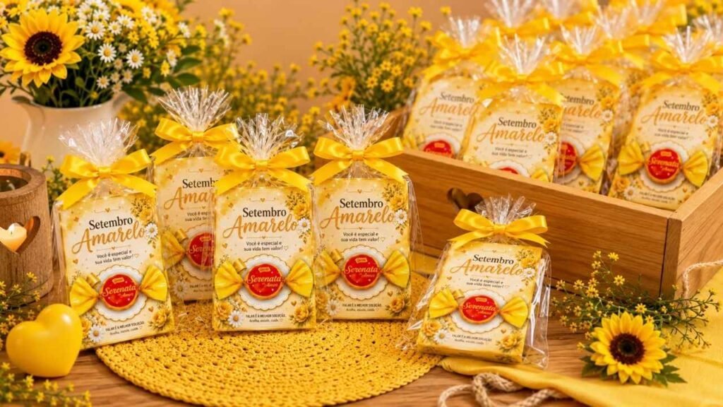 Lembrancinha de Setembro Amarelo com bombom e mensagem especial para imprimir - Escolas