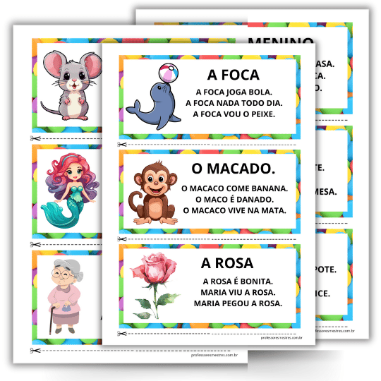 Textos pequenos com sílabas simples para leitura na alfabetização