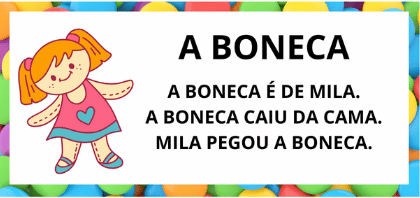 Leitura na Alfabetização: 42 Textos Pequenos para Usar com a Turma 34 Textos pequenos com sílabas simples para leitura na alfabetização - Titulo Texto Boneca
