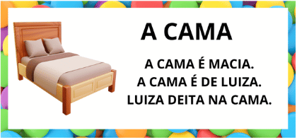 Leitura na Alfabetização: 42 Textos Pequenos para Usar com a Turma 8 Textos pequenos com sílabas simples para leitura na alfabetização - Titulo Texto Cama