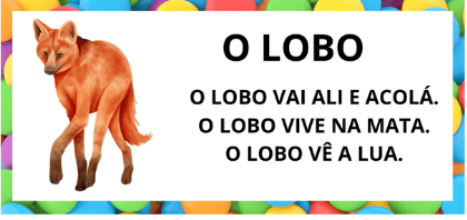 Leitura na Alfabetização: 42 Textos Pequenos para Usar com a Turma 45 Textos pequenos com sílabas simples para leitura na alfabetização - Titulo Texto Lobo