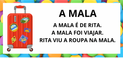 Leitura na Alfabetização: 42 Textos Pequenos para Usar com a Turma 27 Textos pequenos com sílabas simples para leitura na alfabetização - Titulo Texto Mala