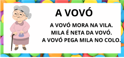 Leitura na Alfabetização: 42 Textos Pequenos para Usar com a Turma 11 Textos pequenos com sílabas simples para leitura na alfabetização - Titulo Texto Vovo