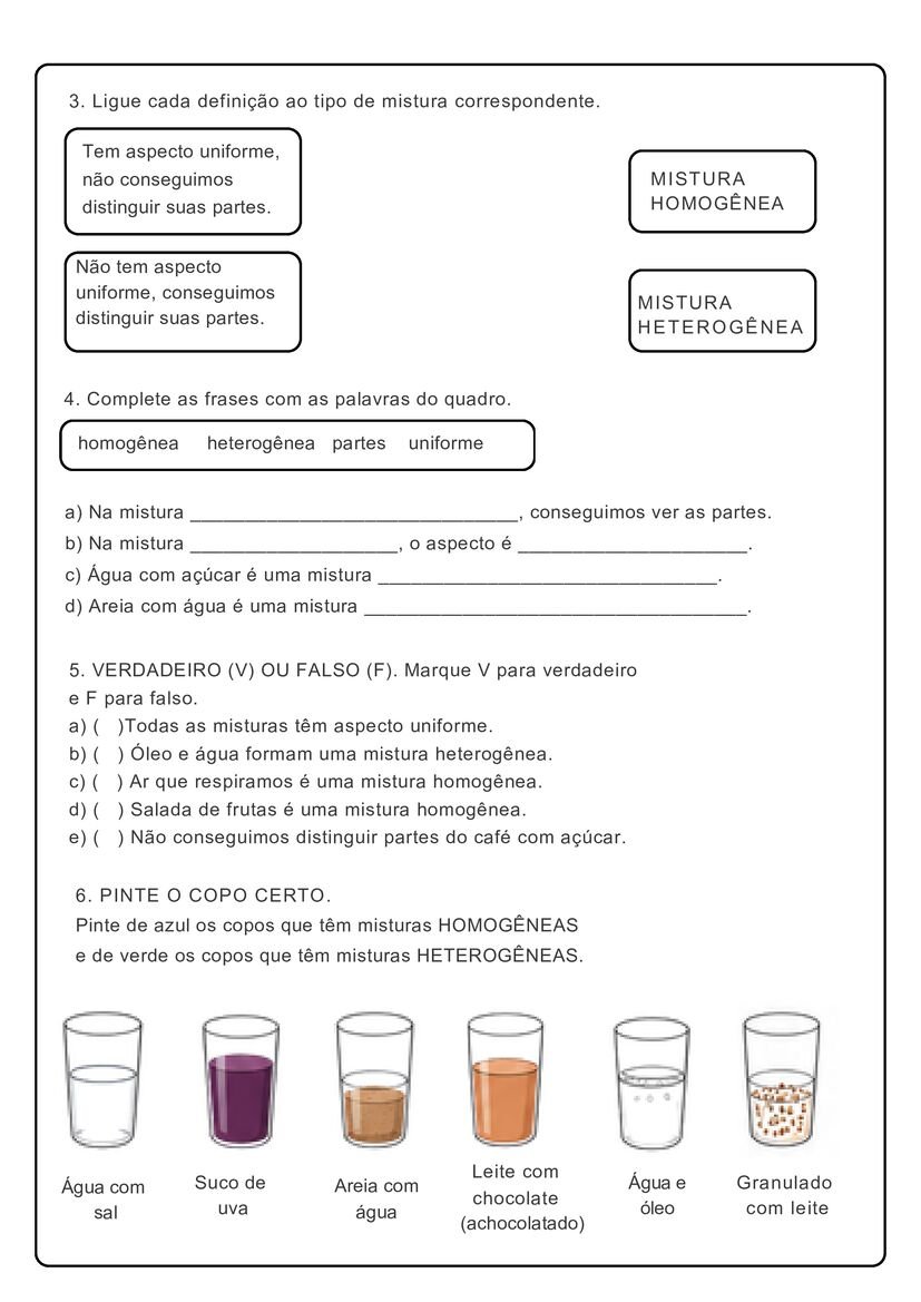 atividades sobre misturas homogeneas e heterogeneas 4o ano para imprimir página 2