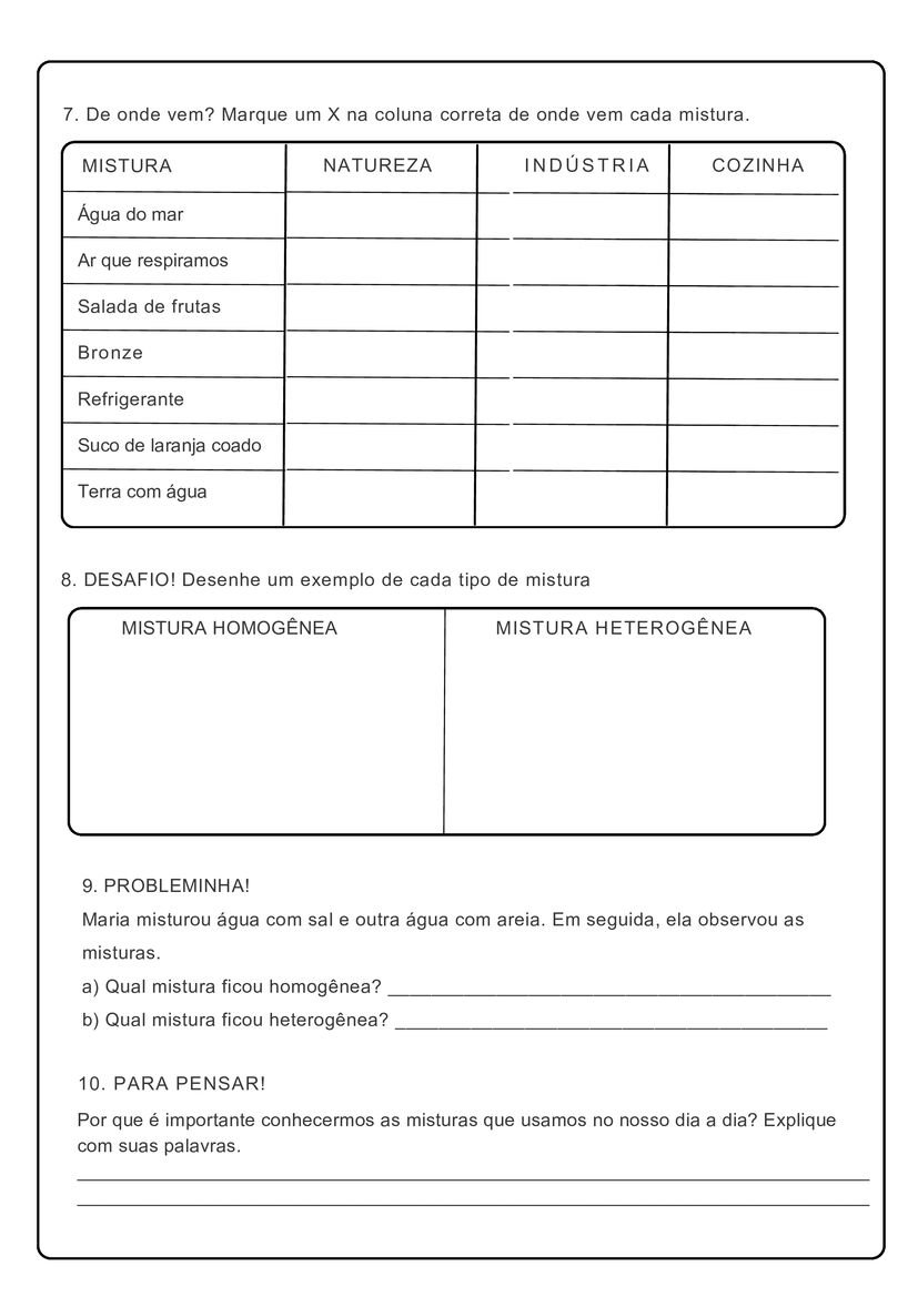 atividades sobre misturas homogeneas e heterogeneas 4o ano pdf página 3