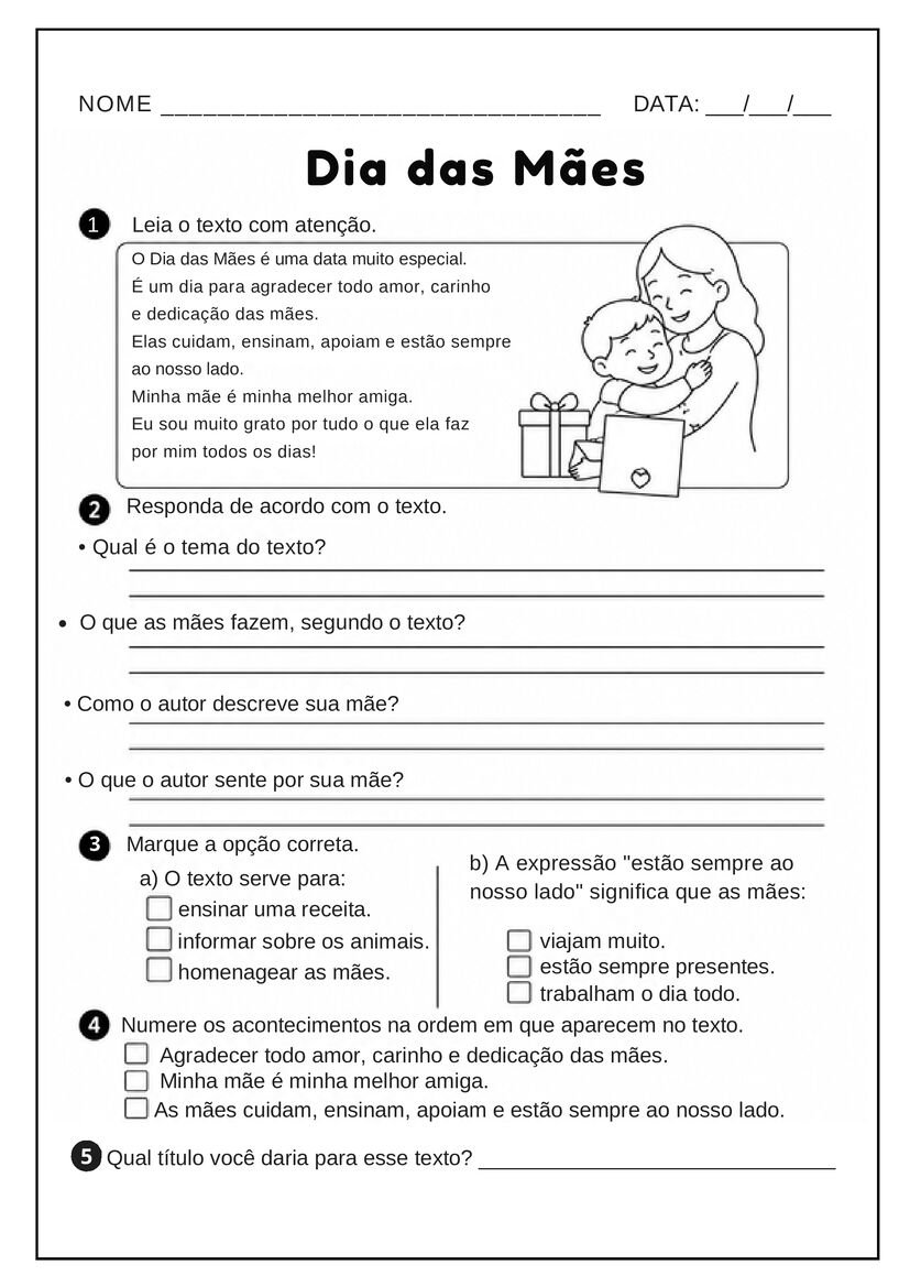 atividades dia das maes 4º ano fundamental