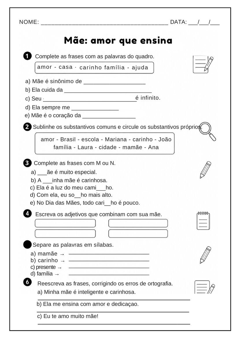 Atividades Dia das Maes 5º Ano Fundamental