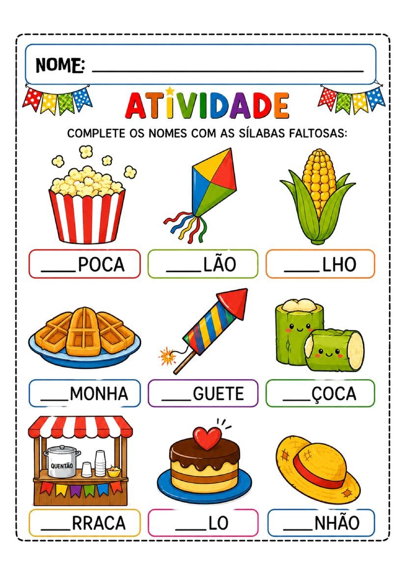 Atividades de Alfabetização com Tema Festa Junina